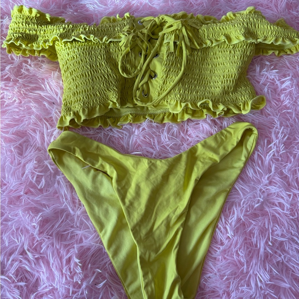 Stylish Yellow Off-Shoulder Bikini Set